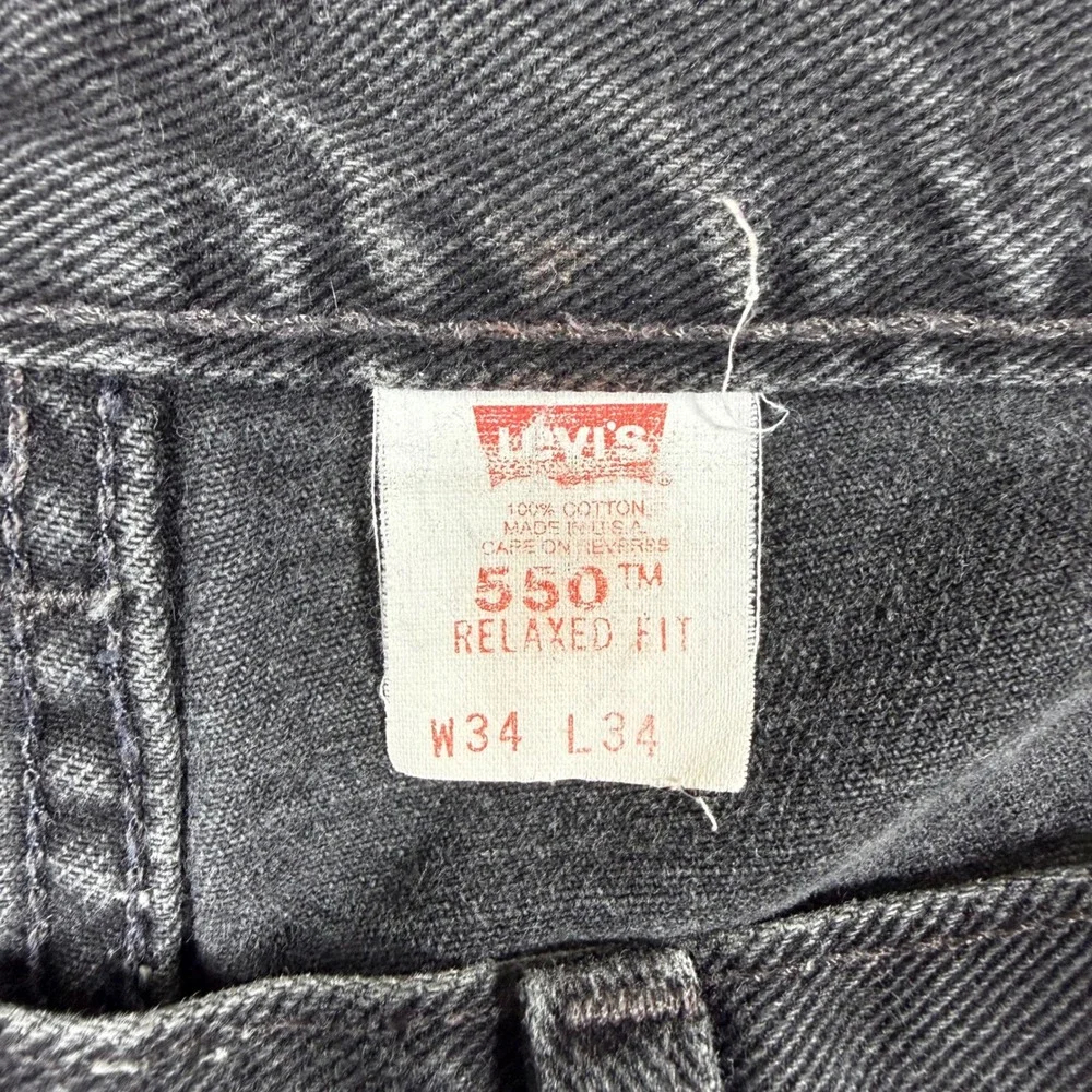 Levis 550 Relaxed Fit Jeans Mens 34x34 Faded Black Made in USA Vintage‎ Denim